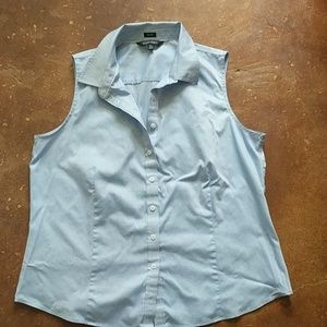 Light blue sleeveless button down shell